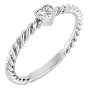 Platinum 1/6 CT Natural Diamond Bezel-Set Rope Ring