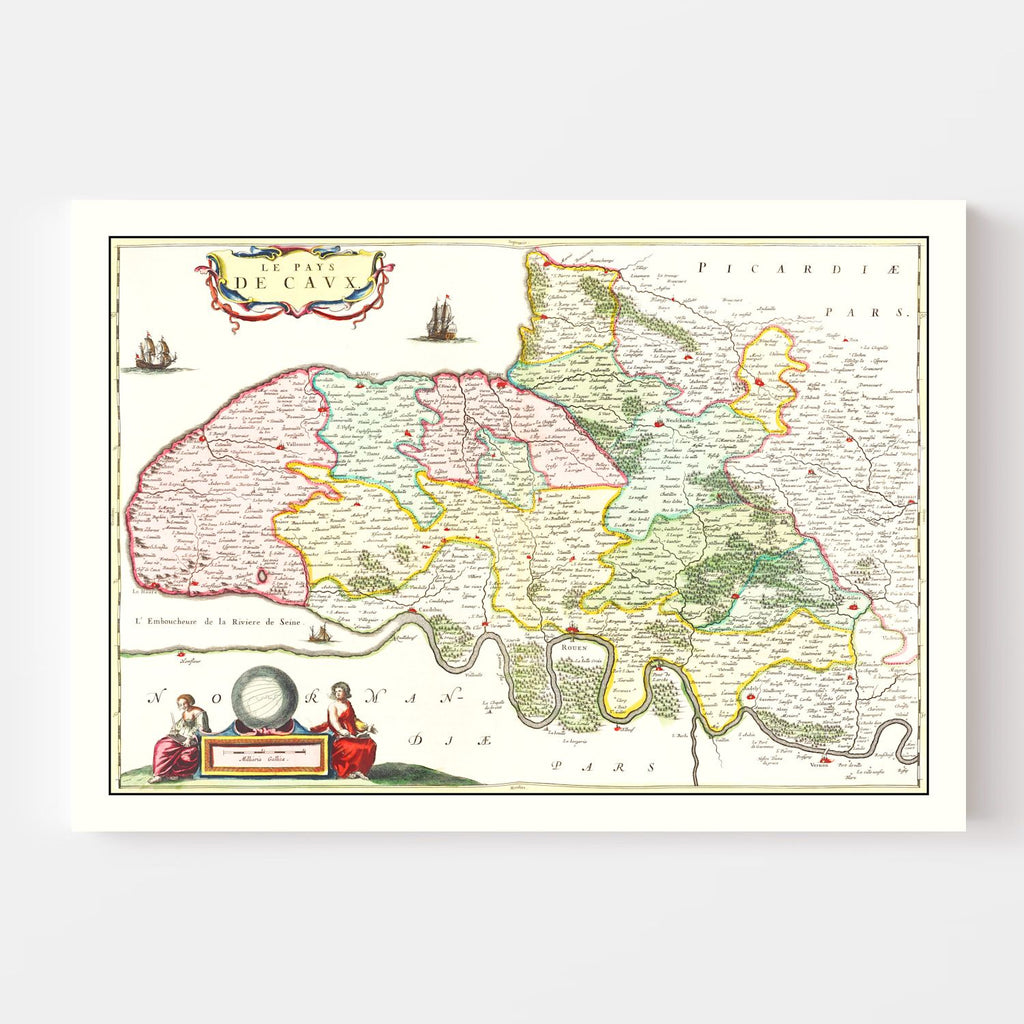 Vintage Map of Pays de Caux, France 1665