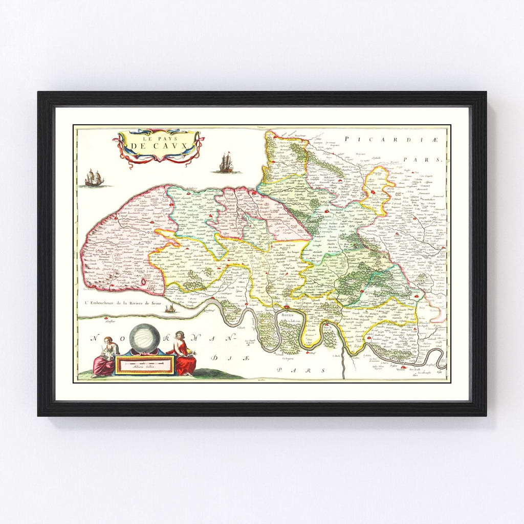 Vintage Map of Pays de Caux, France 1665