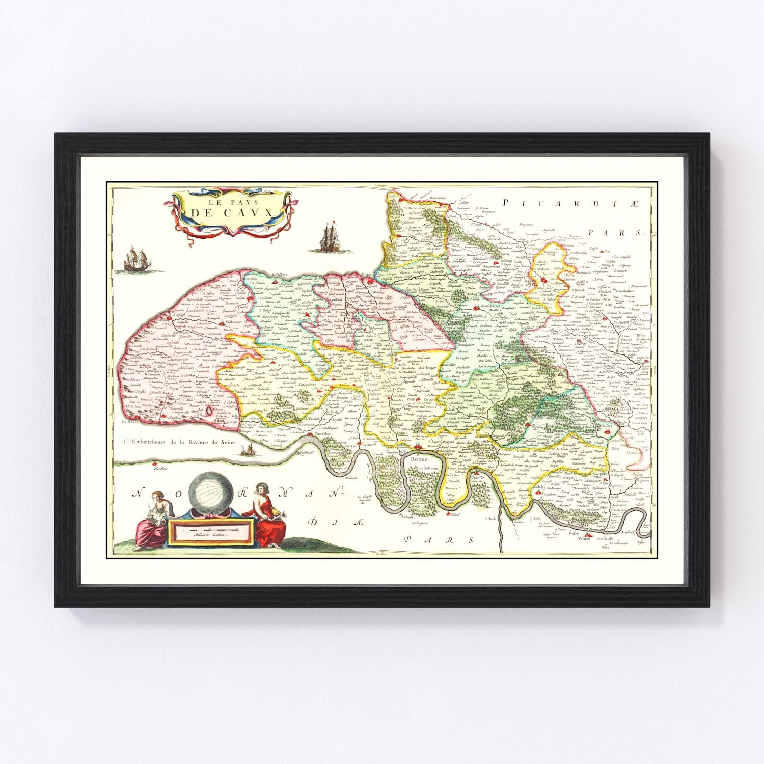 Vintage Map of Pays de Caux, France 1665