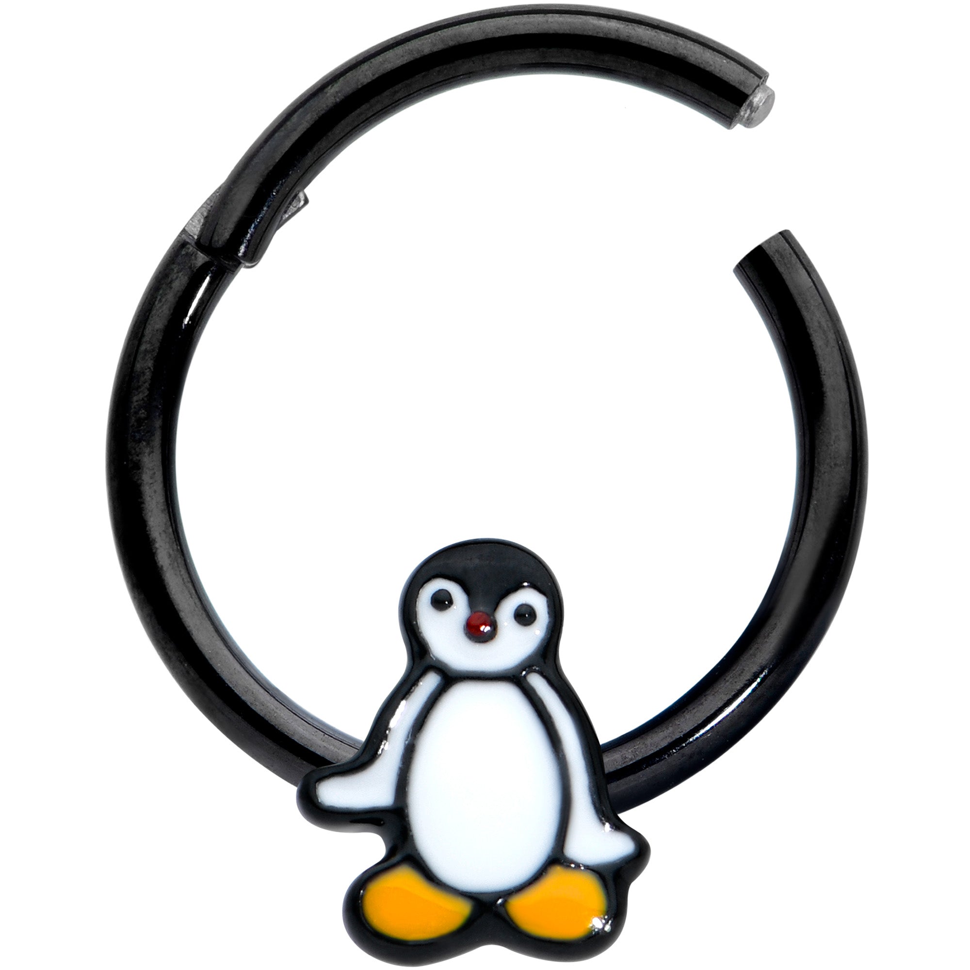 16G 3/8 Black Baby Penguin Hinged Circular Ring