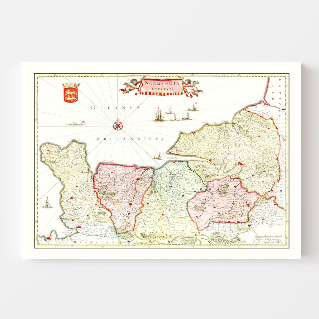 Vintage Map of Normandy, France 1665