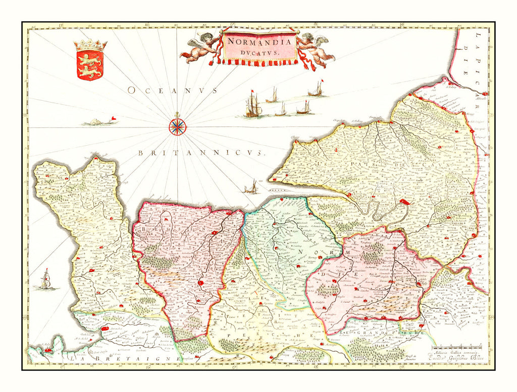 Vintage Map of Normandy, France 1665
