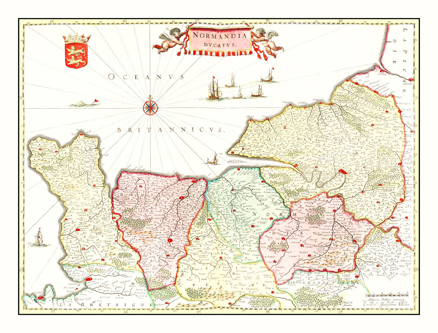 Vintage Map of Normandy, France 1665