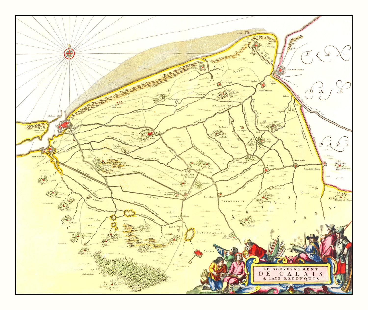 Vintage Map of Calais, France 1665