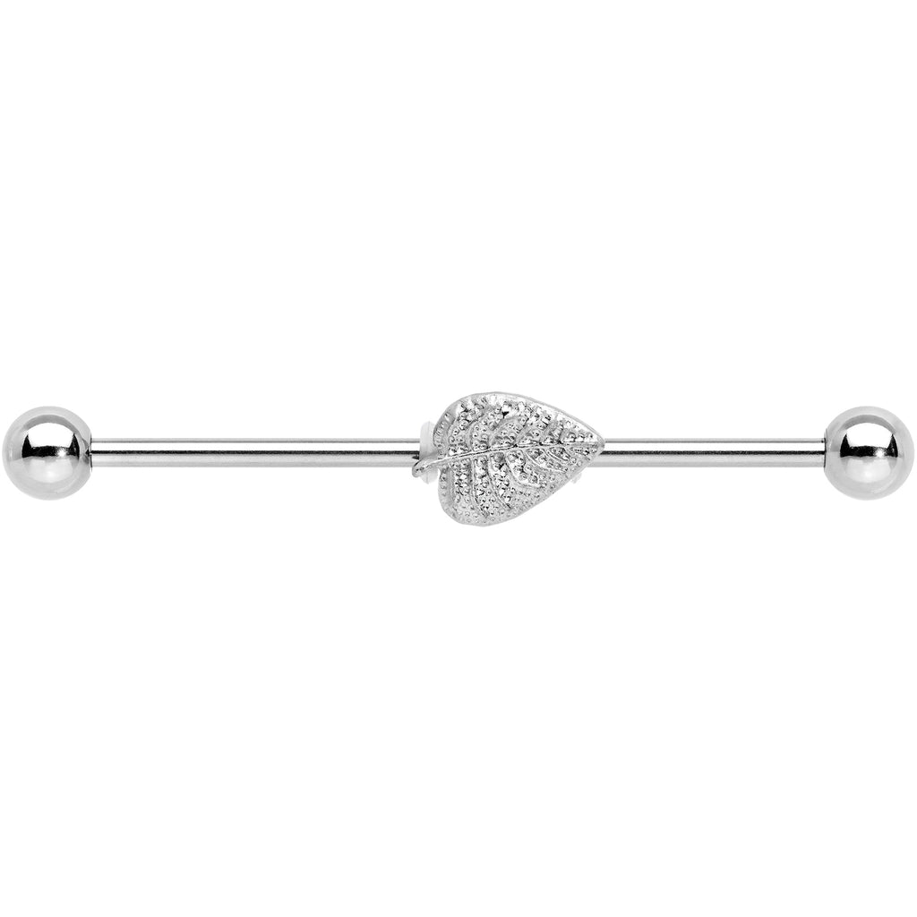 14G Autumn Textured Leaf Industrial Barbell 38mm
