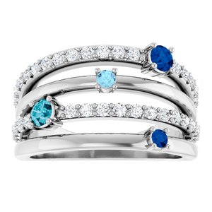 14K White Gold Natural Blue Multi-Gemstone & 1/2 CTW Natural Diamond Ring