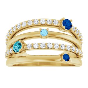 14K Yellow Gold Natural Blue Multi-Gemstone & 1/2 CTW Natural Diamond Ring