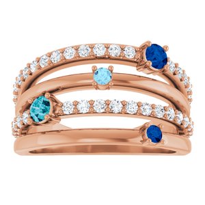 14K Rose Gold Natural Blue Multi-Gemstone & 1/2 CTW Natural Diamond Ring
