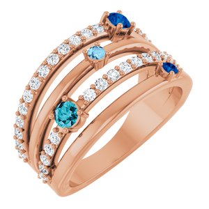 14K Rose Gold Natural Blue Multi-Gemstone & 1/2 CTW Natural Diamond Ring