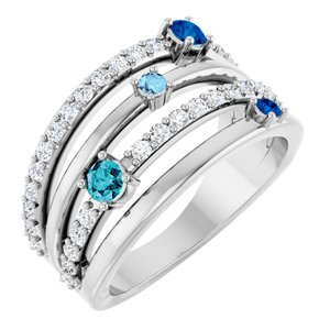 14K White Gold Natural Blue Multi-Gemstone & 1/2 CTW Natural Diamond Ring