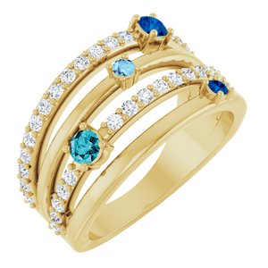 14K Yellow Gold Natural Blue Multi-Gemstone & 1/2 CTW Natural Diamond Ring