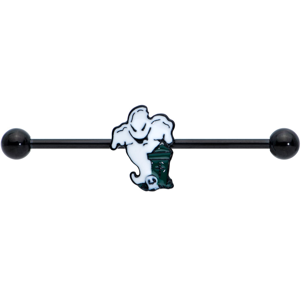 14G Black Graveyard Ghost Halloween Industrial Barbell 38mm