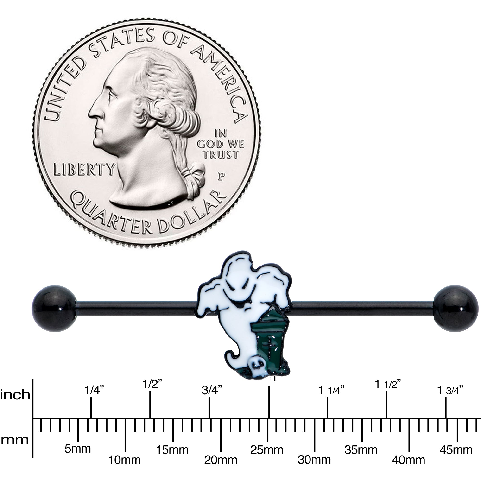 14G Black Graveyard Ghost Halloween Industrial Barbell 38mm