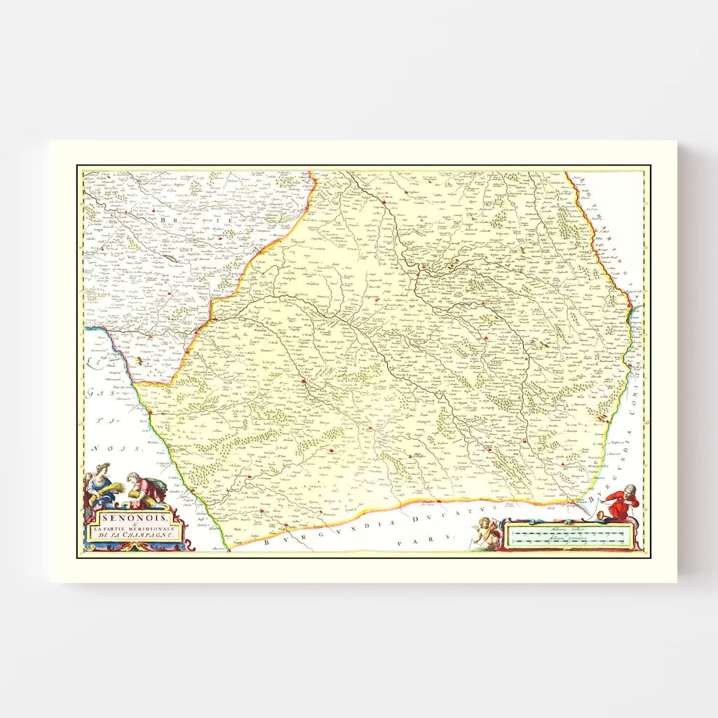 Vintage Map of Southern Champagne, France 1665