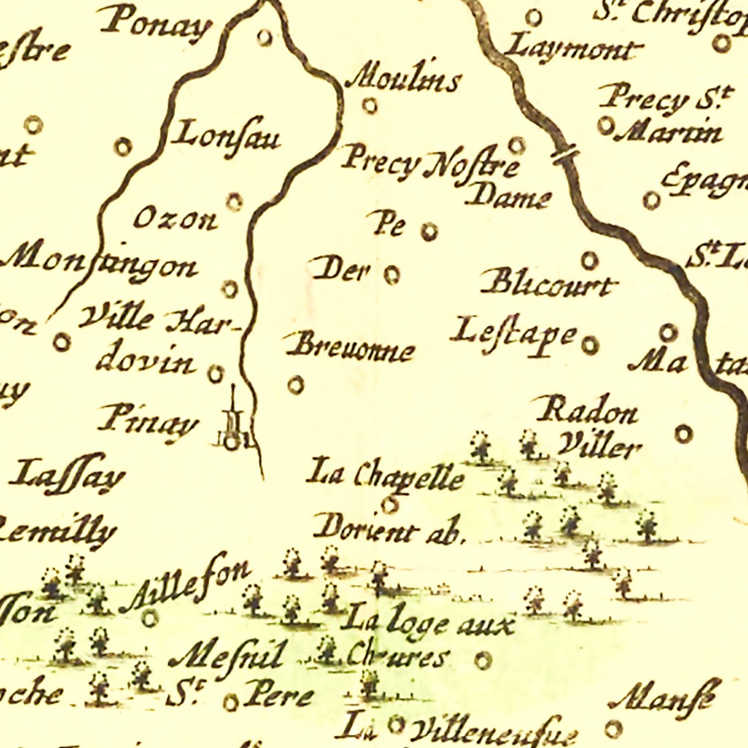 Vintage Map of Southern Champagne, France 1665