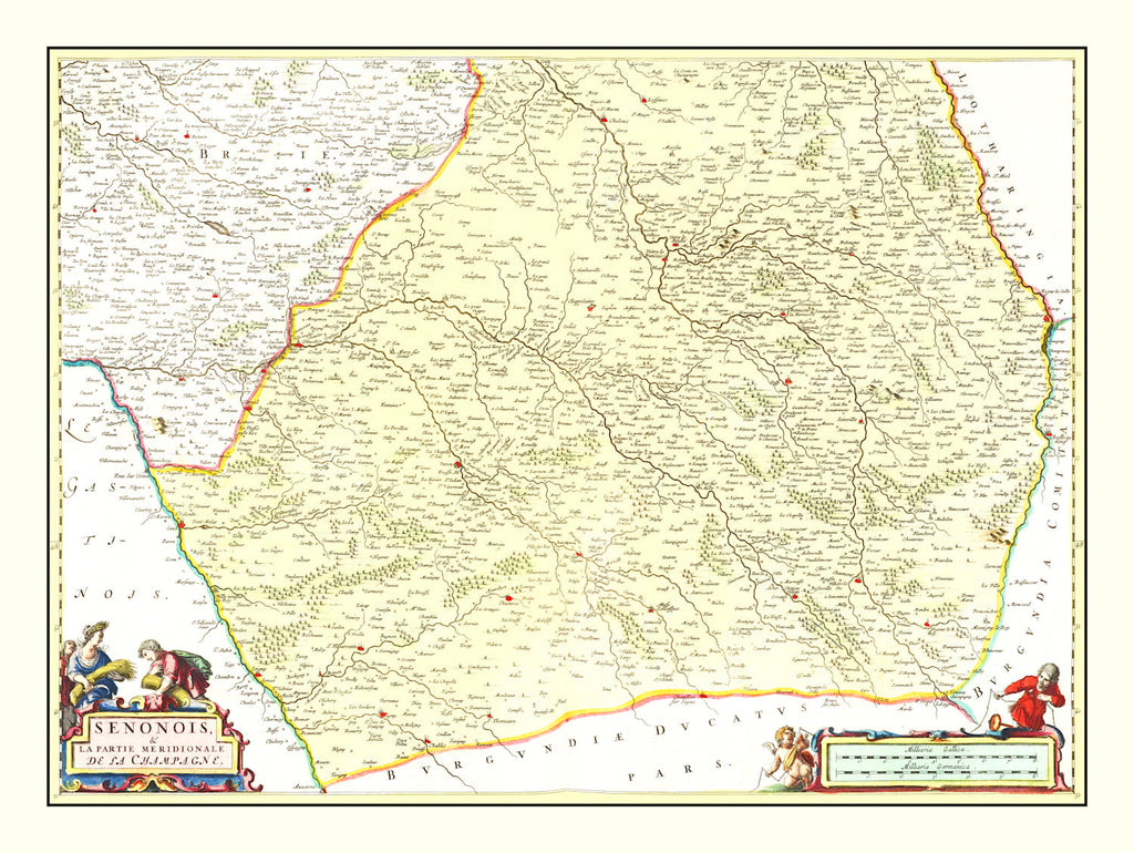 Vintage Map of Southern Champagne, France 1665