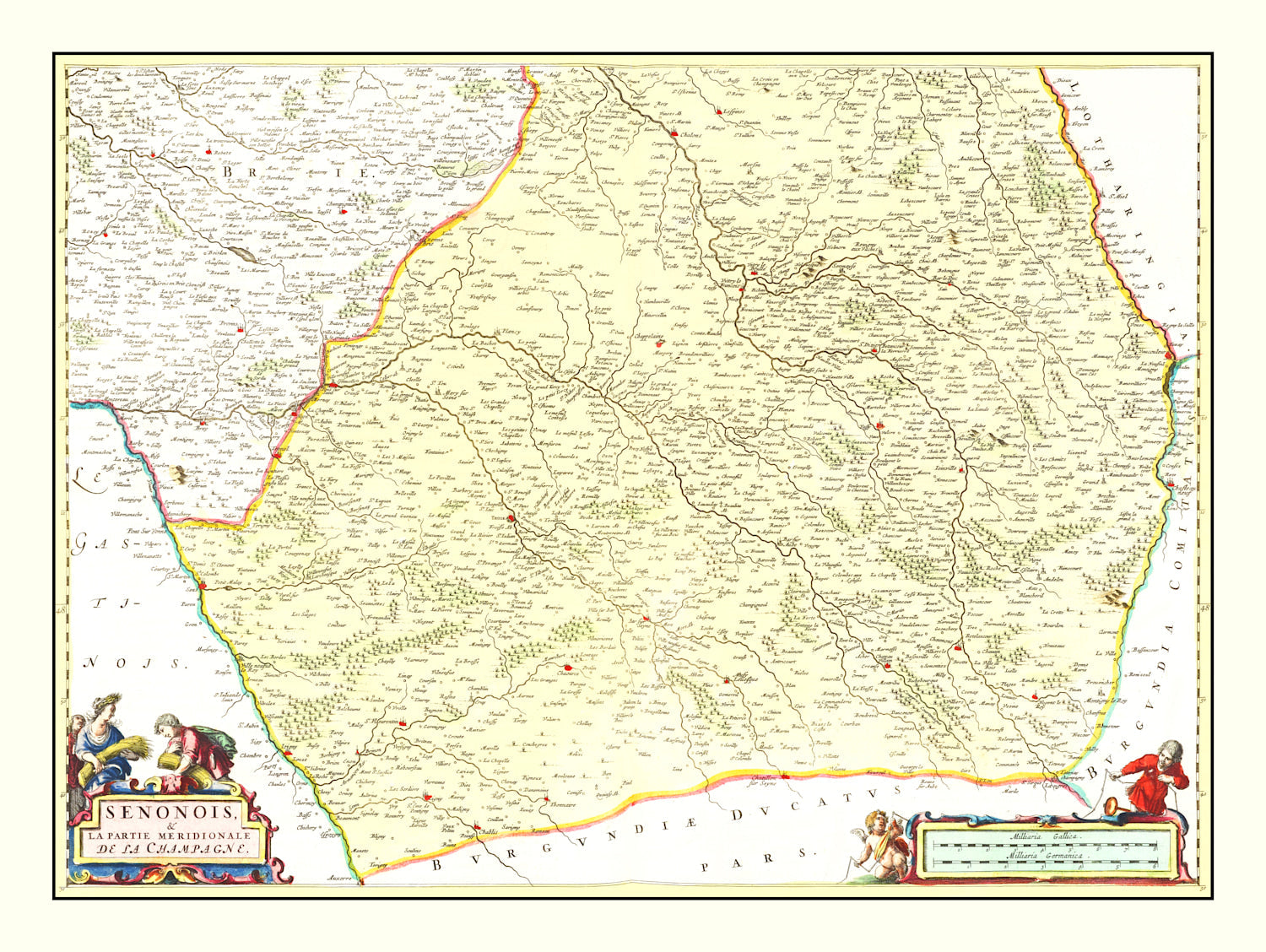 Vintage Map of Southern Champagne, France 1665