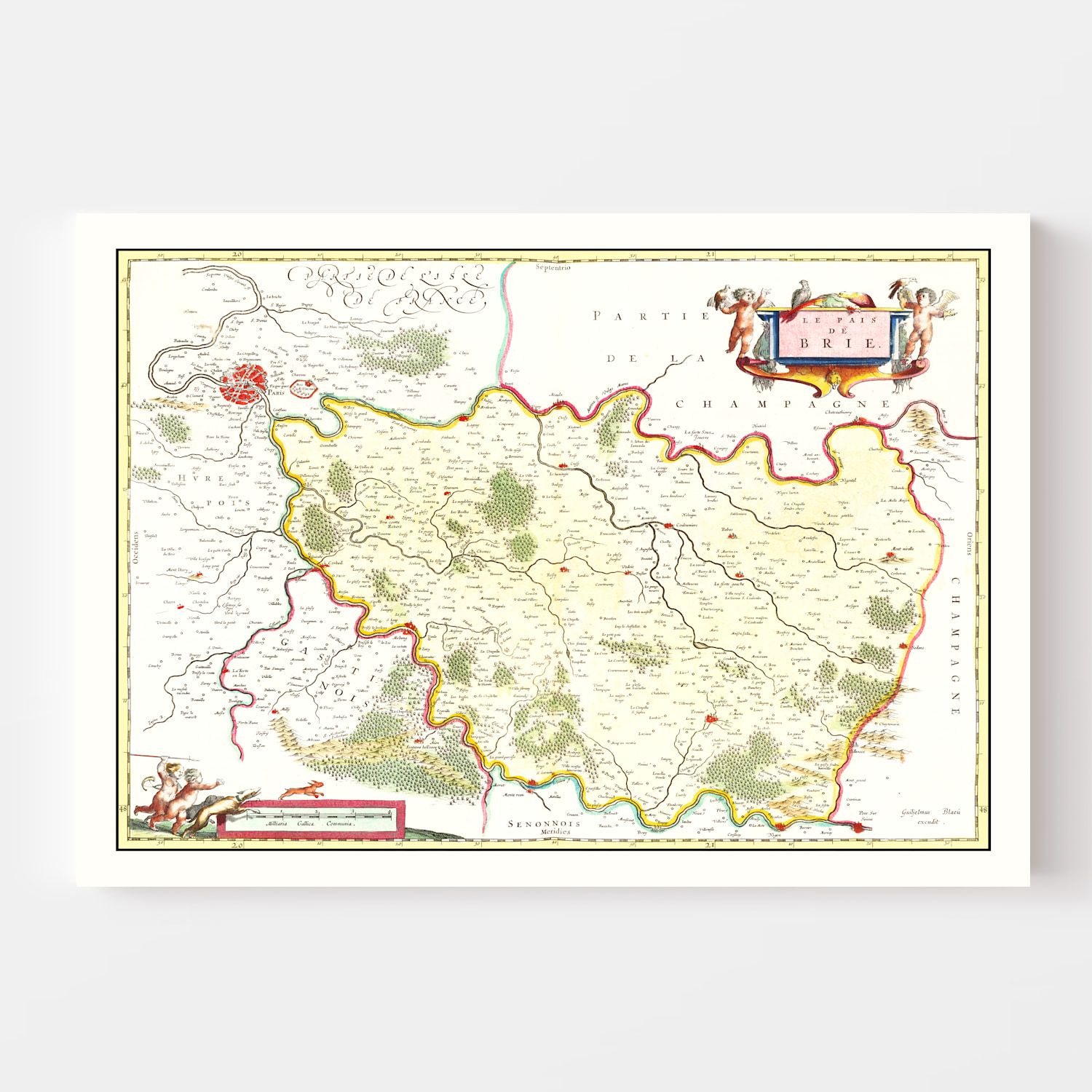 Vintage Map of Brie, France 1665