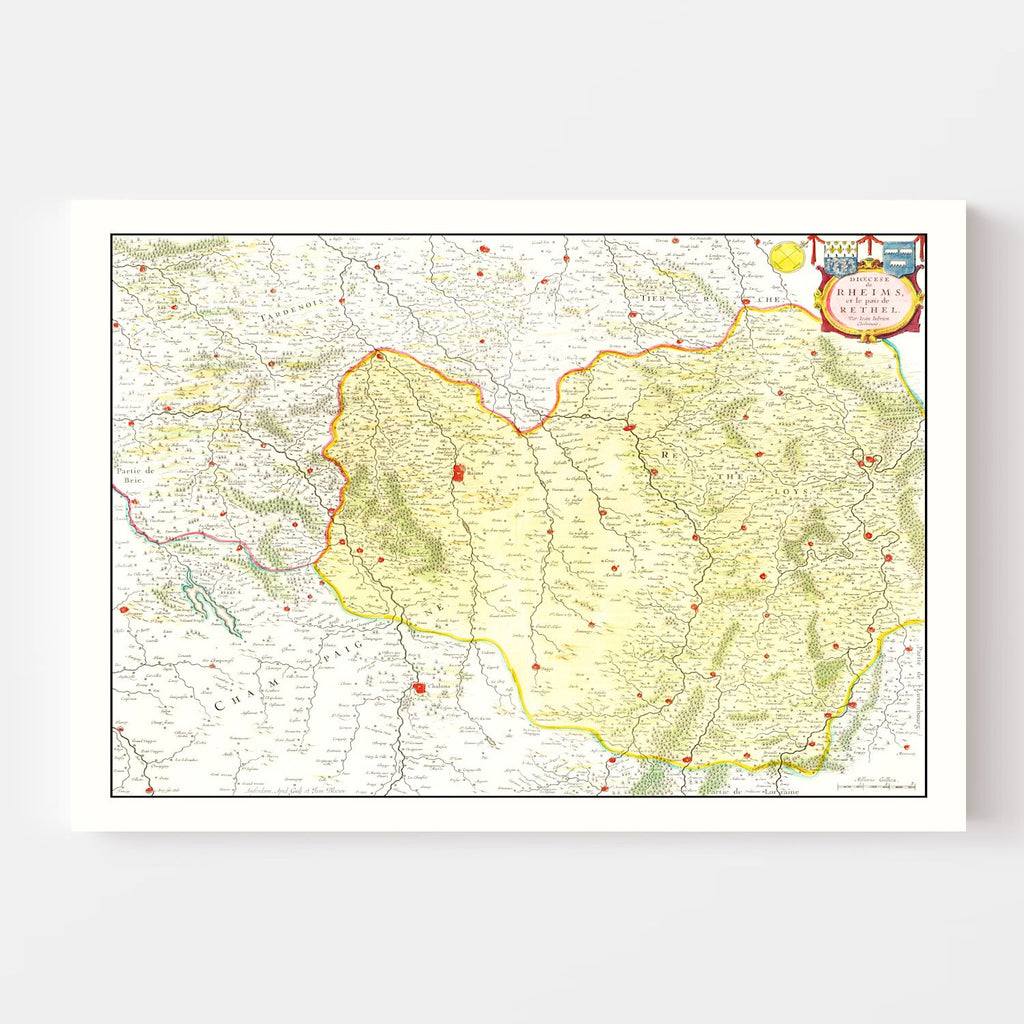 Vintage Map of Champagne Region of France, 1665