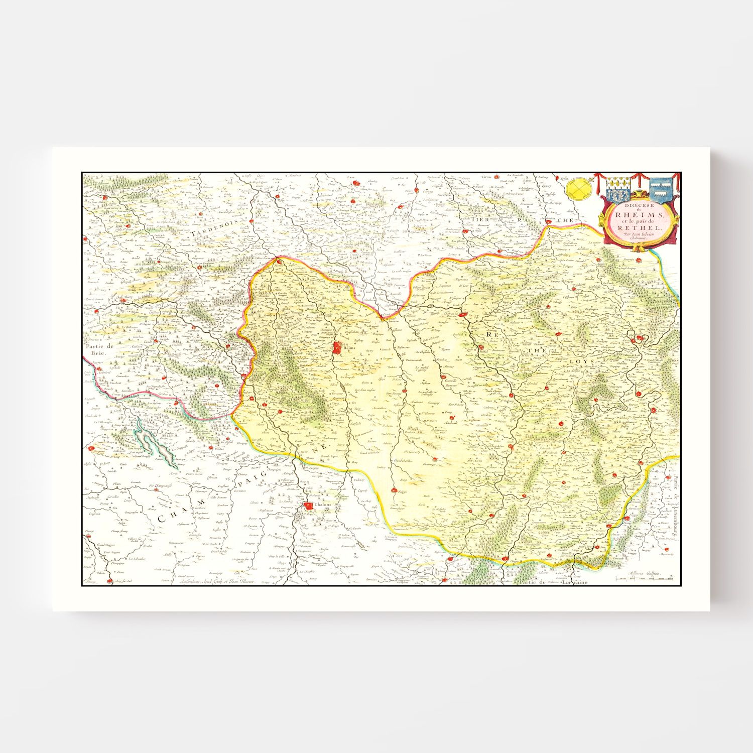 Vintage Map of Champagne Region of France, 1665