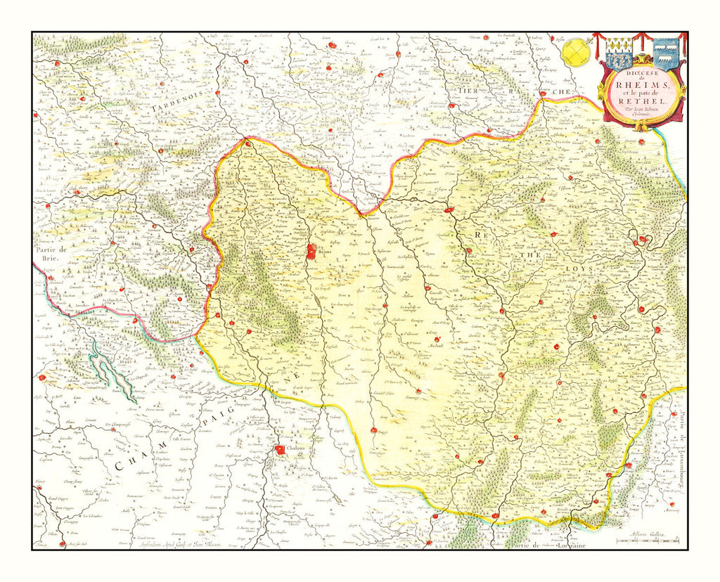 Vintage Map of Champagne Region of France, 1665
