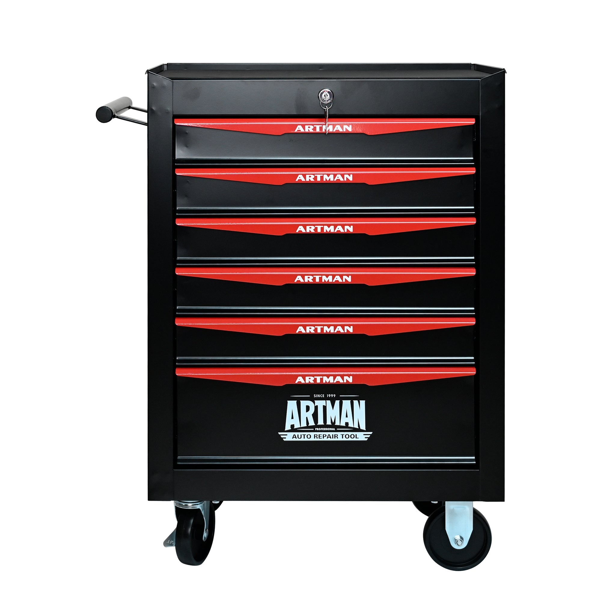 Rolling Metal Tool Chest with 6 Drawers, 20' Steel Storage Cabinet with Ball Bearing Slides, Black and Red Finish