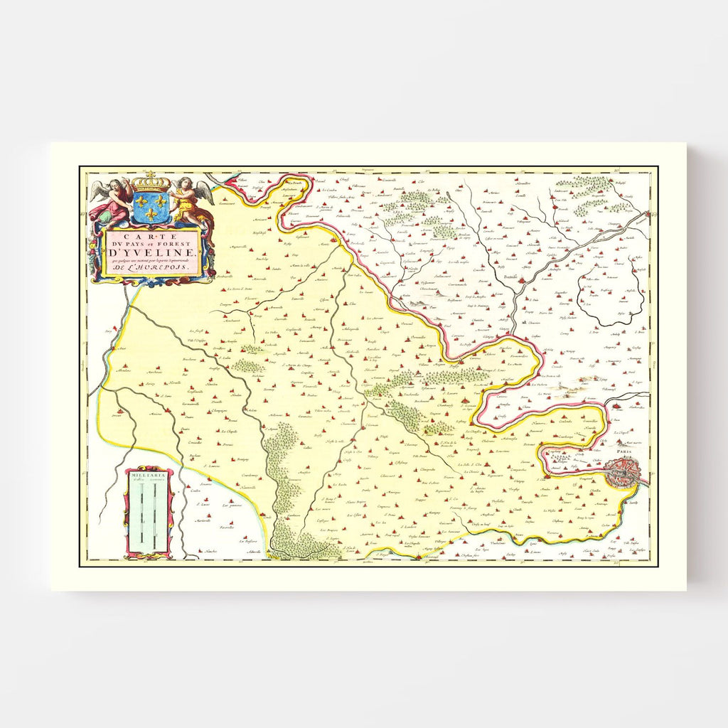 Vintage Map of Paris Region of France 1665