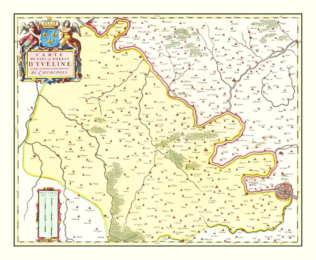 Vintage Map of Paris Region of France 1665
