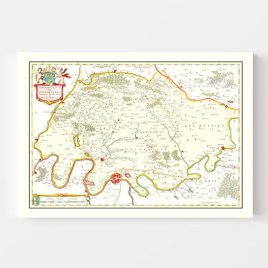 Vintage Map of Paris, France 1665