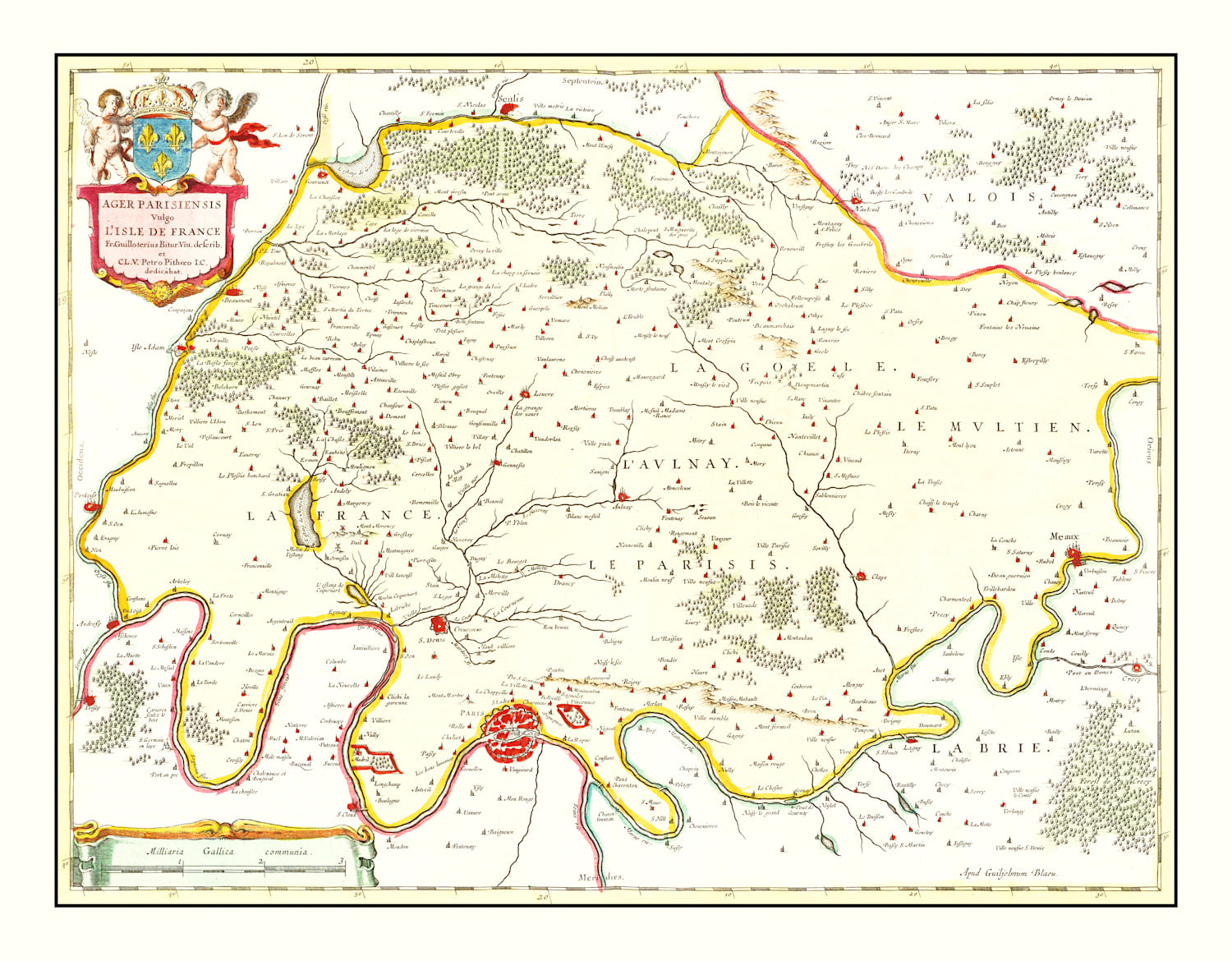 Vintage Map of Paris, France 1665