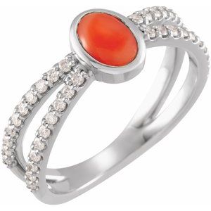 Platinum Natural Pink Coral & 3/8 CTW Natural Diamond Ring