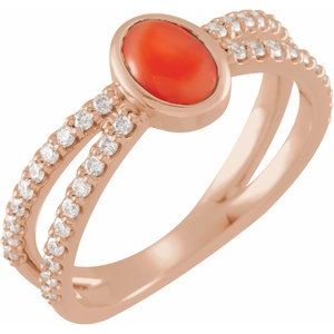 14K Rose Gold Natural Pink Coral & 3/8 CTW Natural Diamond Ring