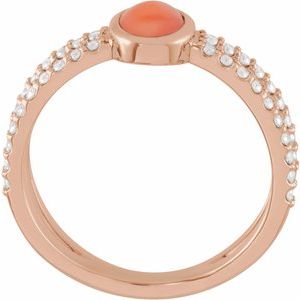14K Rose Gold Natural Pink Coral & 3/8 CTW Natural Diamond Ring