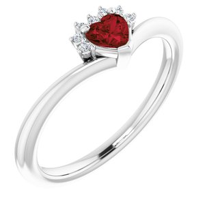 Sterling Silver Natural Mozambique Garnet & .03 CTW Natural Diamond Heart Rring