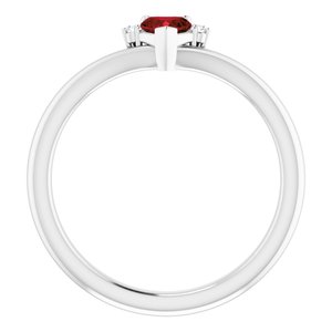 Sterling Silver Natural Mozambique Garnet & .03 CTW Natural Diamond Heart Rring