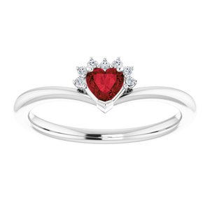 Sterling Silver Natural Mozambique Garnet & .03 CTW Natural Diamond Heart Rring