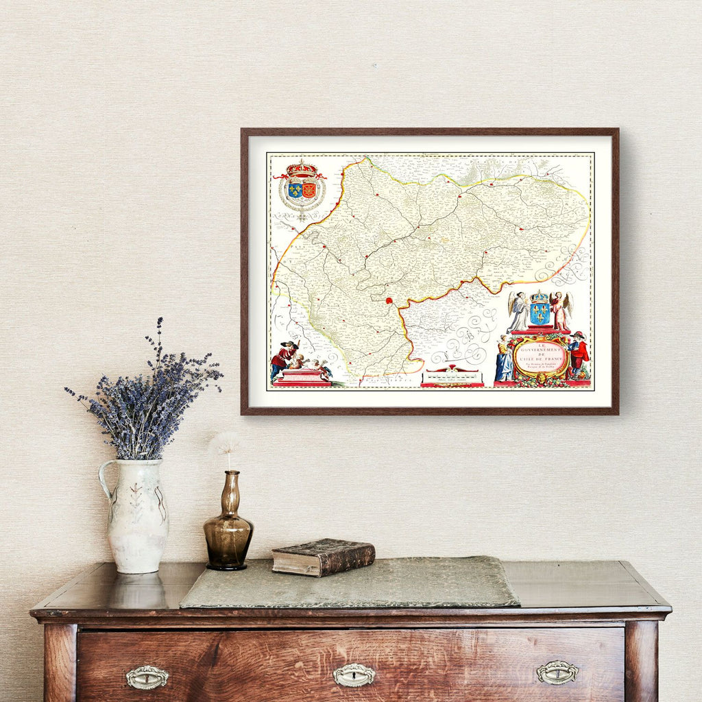 Vintage Map of Ile-de-France 1665
