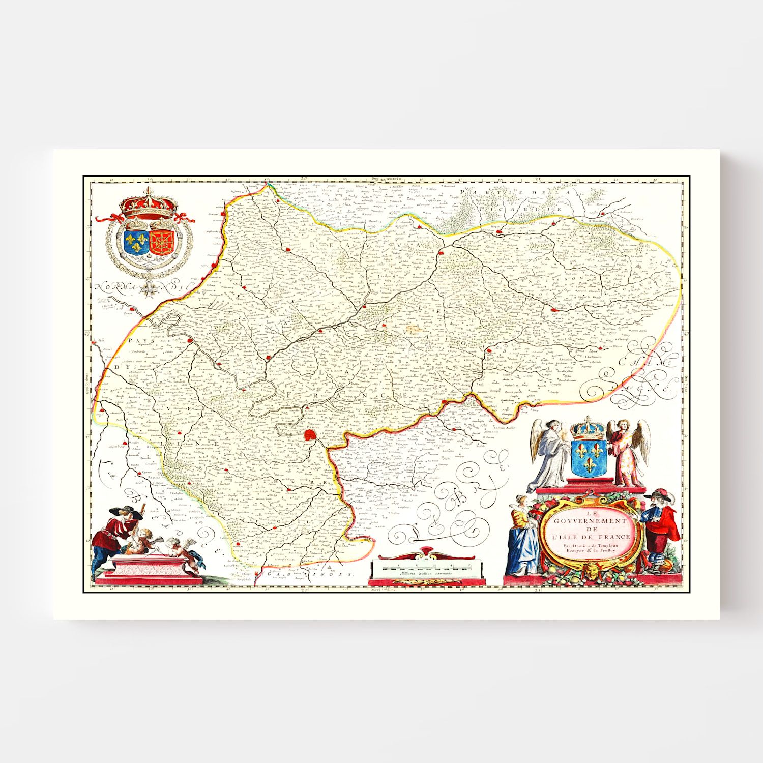 Vintage Map of Ile-de-France 1665