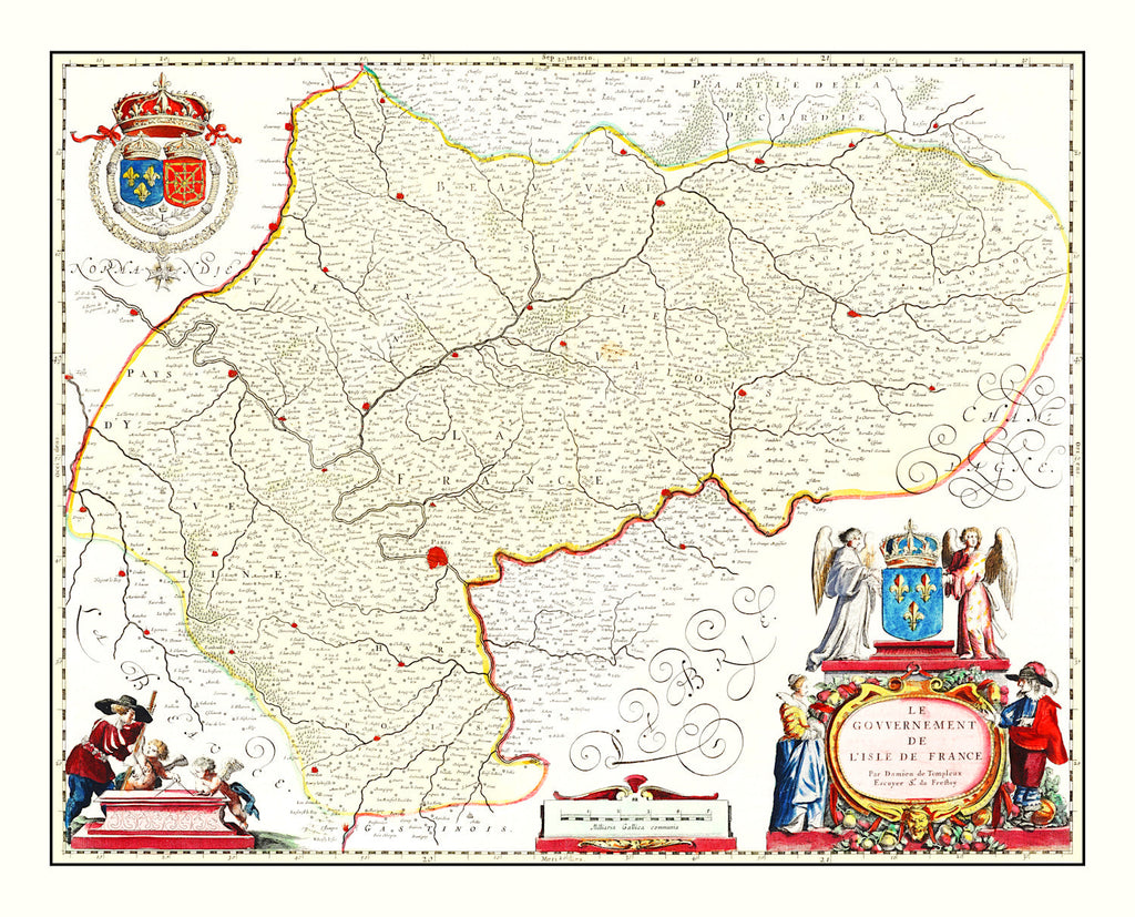 Vintage Map of Ile-de-France 1665