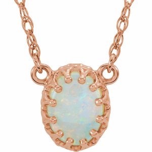 14K Rose Gold 8x6 mm Oval Natural White Opal 18" Necklace
