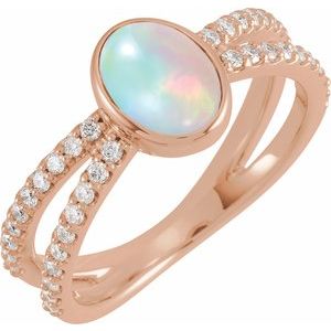 14K Rose Gold Natural Ethiopian Opal & 3/8 CTW Natural Diamond Ring
