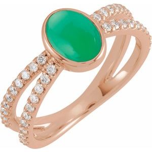 14K Rose Gold Natural Green Chrysoprase & 3/8 CTW Natural Diamond Ring