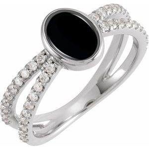 14K White Gold Natural Black Onyx & 3/8 CTW Natural Diamond Ring