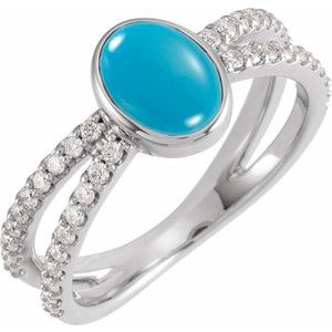 Sterling Silver Natural Turquoise & 3/8 CTW Natural Diamond Ring