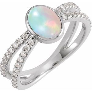 Platinum Natural Ethiopian Opal & 3/8 CTW Natural Diamond Ring