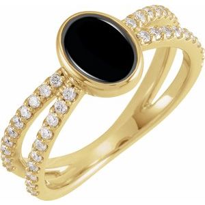 14K Yellow Gold Natural Black Onyx & 3/8 CTW Natural Diamond Ring