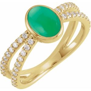 14K Yellow Gold Natural Green Chrysoprase & 3/8 CTW Natural Diamond Ring