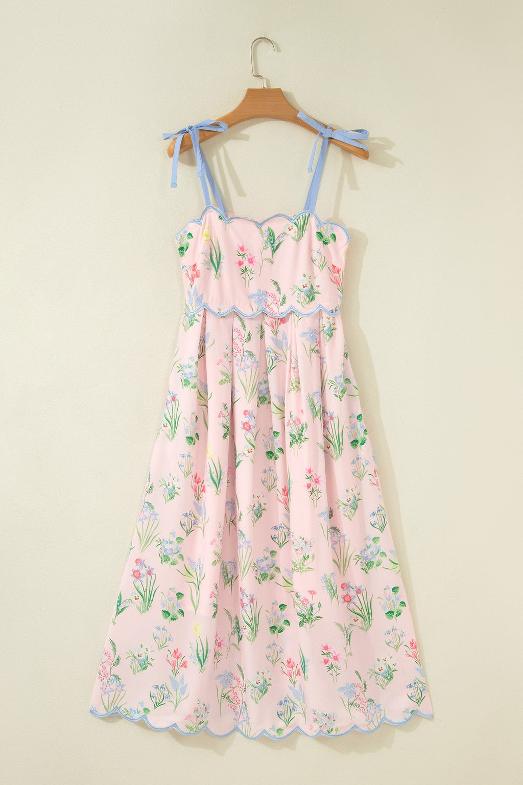 Floral Contrast Trim Tie Strap Midi Dress