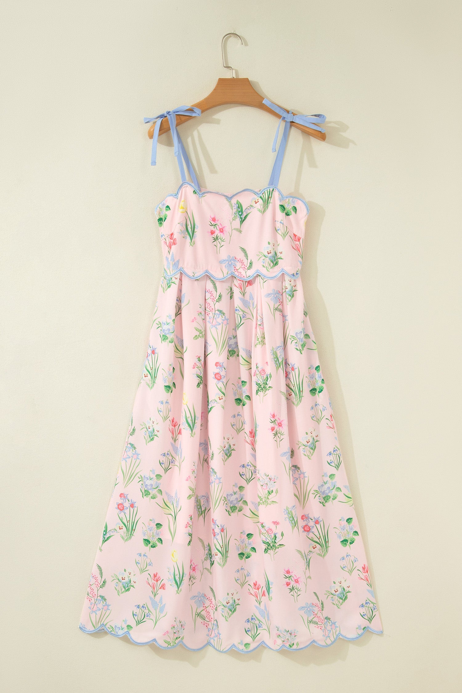 Floral Contrast Trim Tie Strap Midi Dress